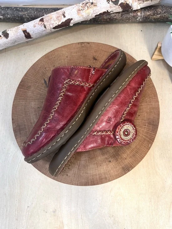 Børn Red Leather Whipstitch Mules Slip On Clogs Women’s Size 9 - Picture 4 of 14